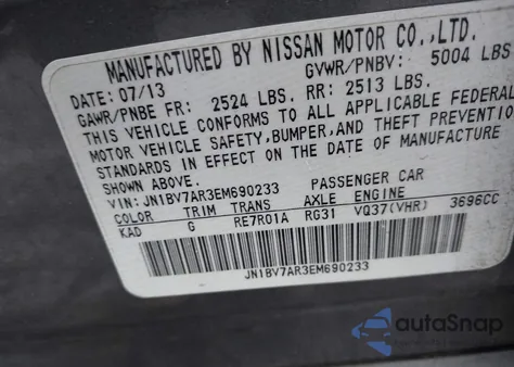 2014 Infiniti Q50 Premium from USA, damaged, VIN JN1BV7AR3EM690233